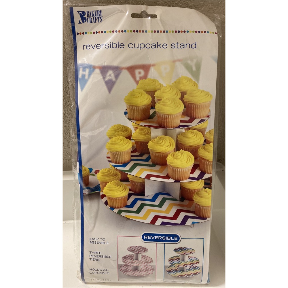 Cardboard Cupcake Stand Holder Tower 3-Tier Round Reversible Dessert Pastry 24+
